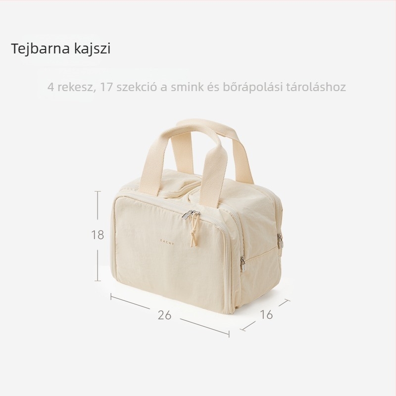 Női kozmetikai táska, könnyű, bővíthető kapacitású, nylon külső, poliészter belső, nyári 2025 kiadás.