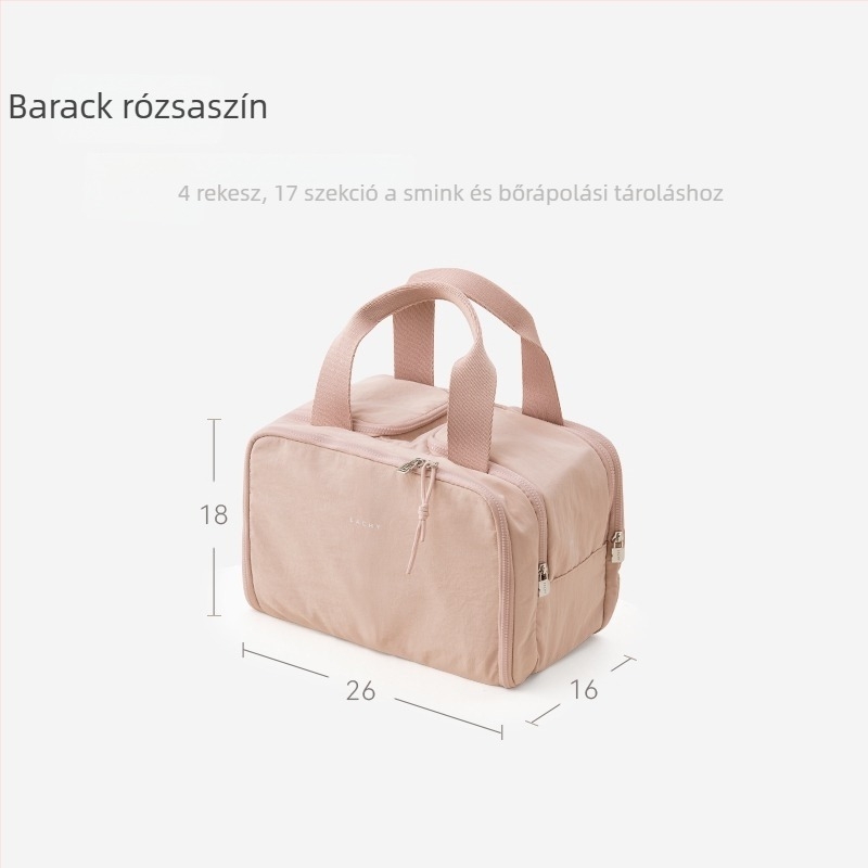 Női kozmetikai táska, könnyű, bővíthető kapacitású, nylon külső, poliészter belső, nyári 2025 kiadás.