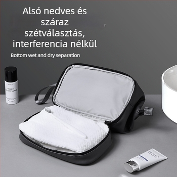 Uniszex PU kozmetikai táska nedves–száraz elválasztással, hordozható utazási szervező, nagy kapacitású