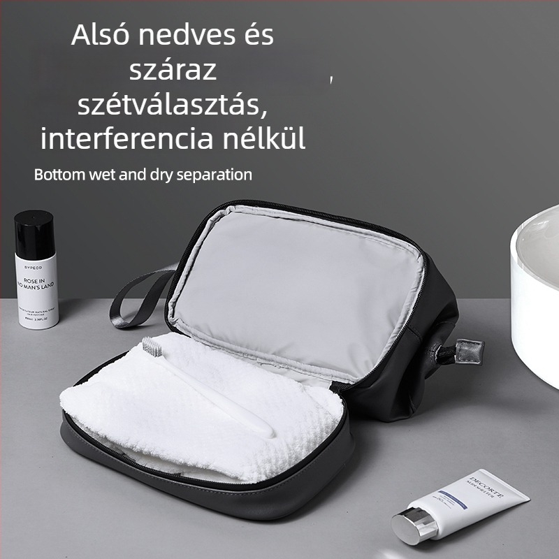 Uniszex PU kozmetikai táska nedves–száraz elválasztással, hordozható utazási szervező, nagy kapacitású