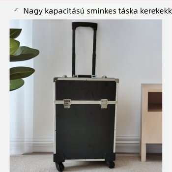 Nagy kapacitású sminkmester eszköztartó, ABS+PC, zárható, univerzális kerekekkel, vízálló, bővíthető rekeszek