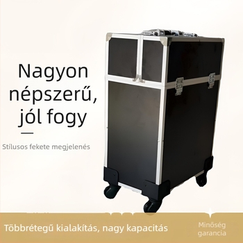 Nagy kapacitású sminkmester eszköztartó, ABS+PC, zárható, univerzális kerekekkel, vízálló, bővíthető rekeszek