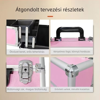 Nagy kapacitású sminkmester eszköztartó, ABS+PC, zárható, univerzális kerekekkel, vízálló, bővíthető rekeszek