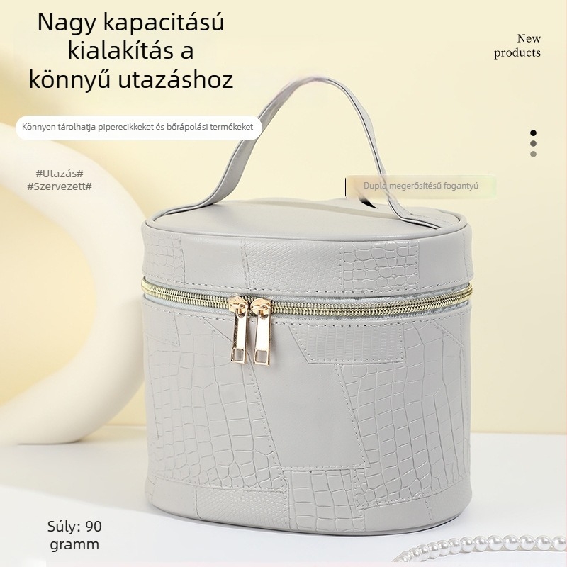 PU bőrből készült sminktáska, nagy kapacitású, cipzárral, hordozható