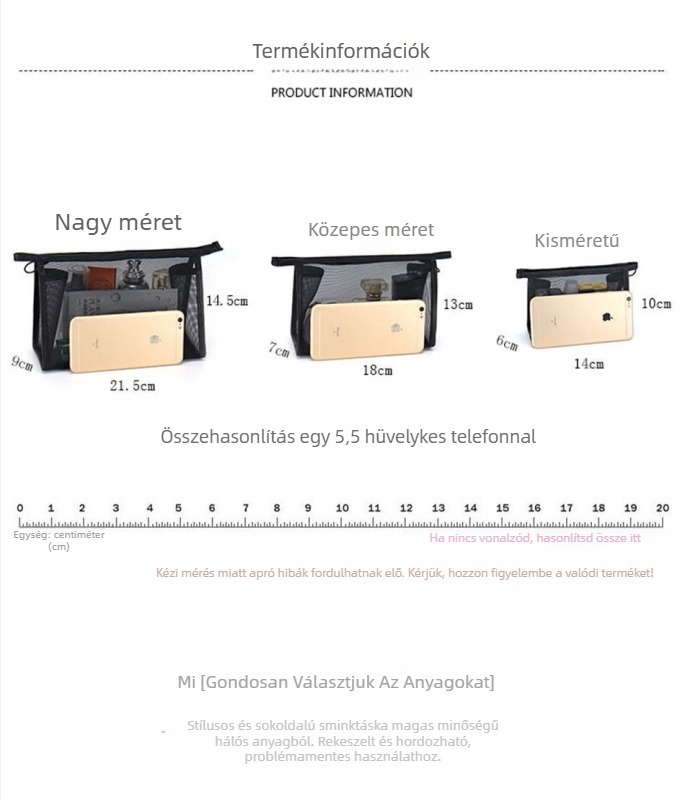 Nylonból készült hordozható női kozmetikai táska – ultrakönnyű, légáteresztő, egyszínű, városi minimalist stílus