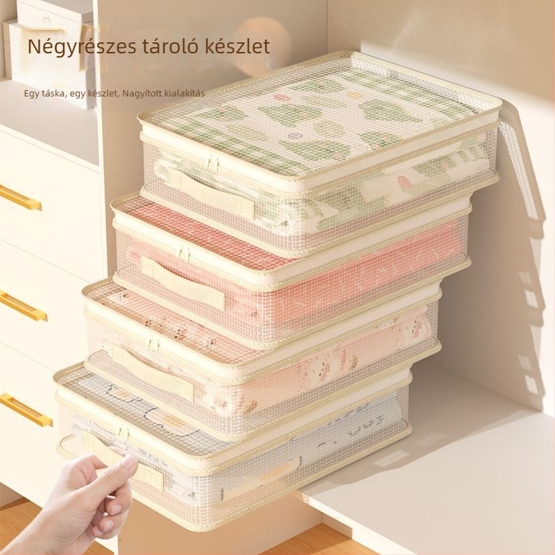 Négy darabos tároló táska készlet paplanhoz, kocka alak, PVC, többfunkciós, modern egyszerű stílus