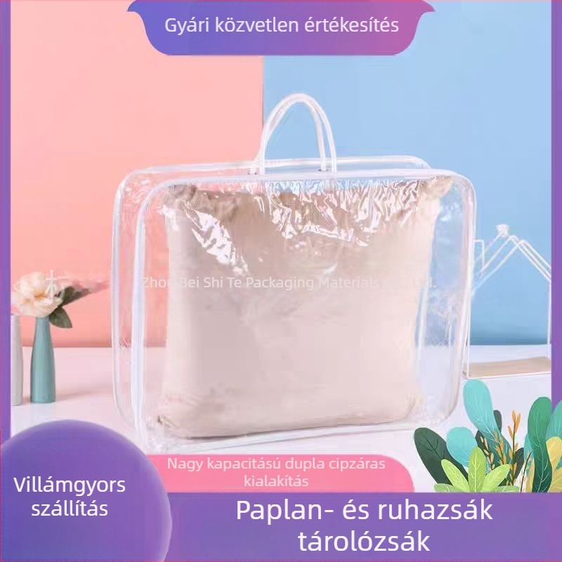 PVC áttetsző paplan tároló táska – kocka formájú, zárható, paplanokhoz, takarókhoz és ruhákhoz
