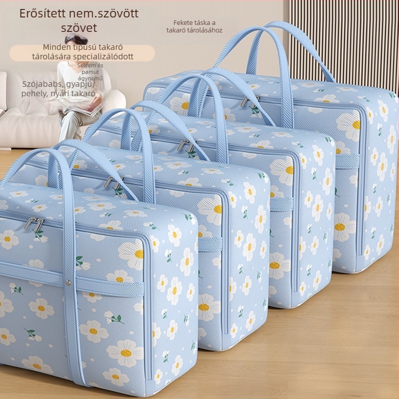 Paplan tároló táska – nem szőtt anyagból, kézitáska stílus, Blue Daisy Moving Bag modell, többfunkciós