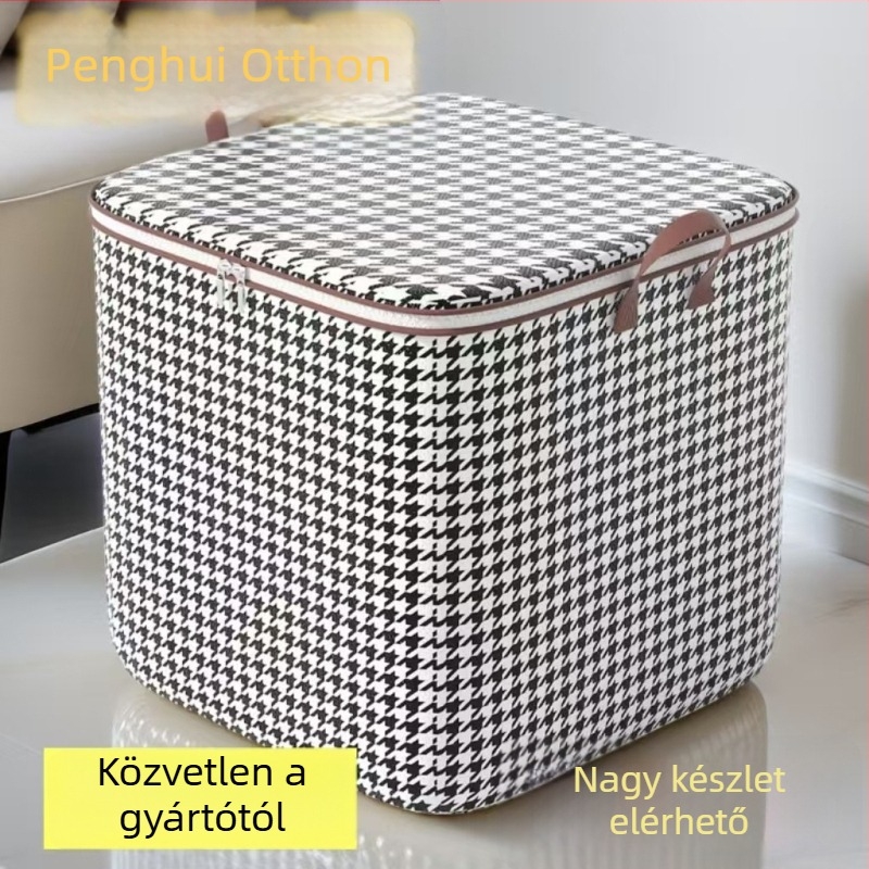 Ruha tároló táska, nagy kapacitású, kocka alakú, vastagított nem szőtt anyagból, többfunkciós