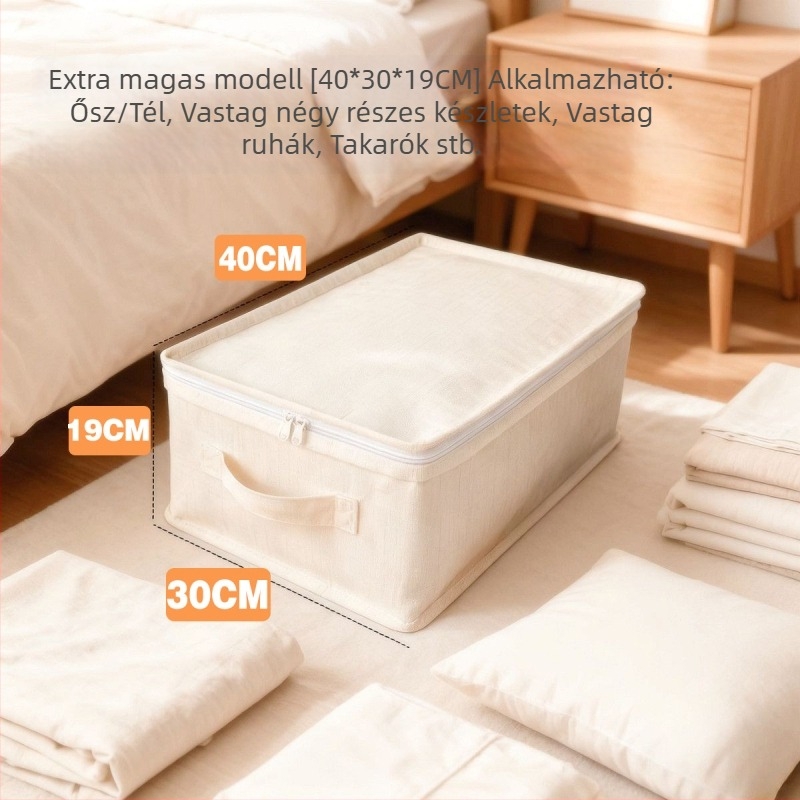 Négy darabos pamut és len anyagú ruhatároló táska készlet, összecsukható gardrobszervező, utazáshoz, hálószobához és nappaliba.