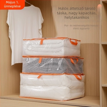Átlátszó PVC paplan- és ruhatároló táska, kubikus formájú, vízálló és nedvességálló, nagy kapacitású