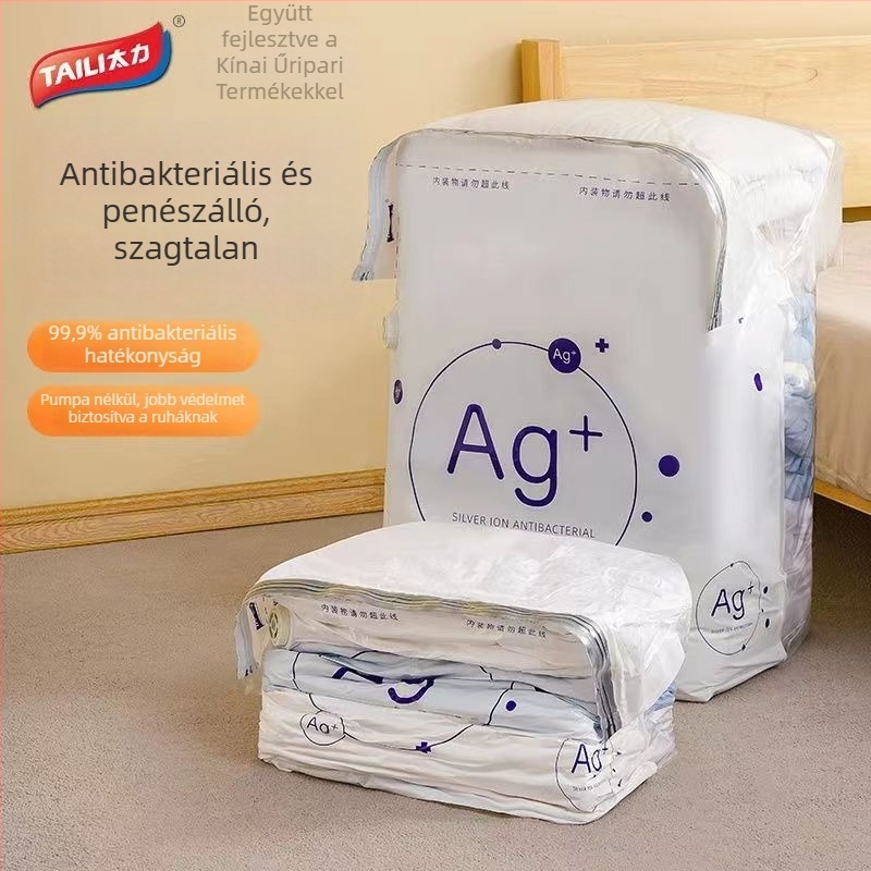 Taili antibakteriális vákuumos tároló tasak ruhákhoz és takarókhoz, háromdimenziós, nagy kapacitású, utazáshoz és otthoni használatra.