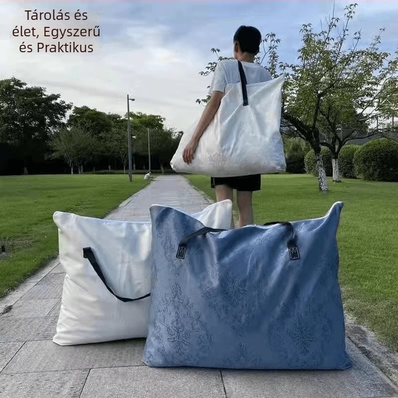 Paplantároló táska, kézitáska-stílus, pamut és len anyag, paplan és ruhák tárolására, hálószoba és utazásokhoz
