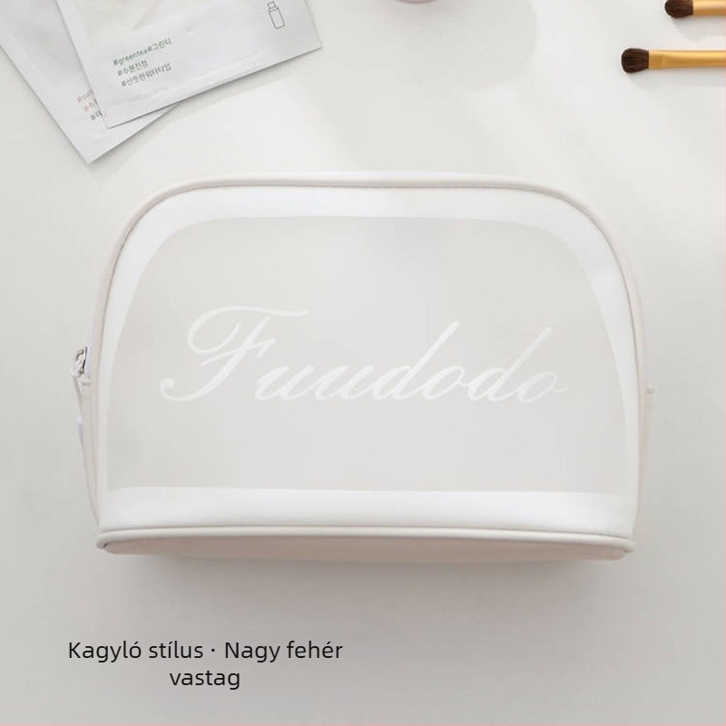 Sminkes táska utazáshoz – nagy kapacitású, kubus alakú PU anyag, vízálló, átlátszó belső bélés, kozmetikumok tárolása