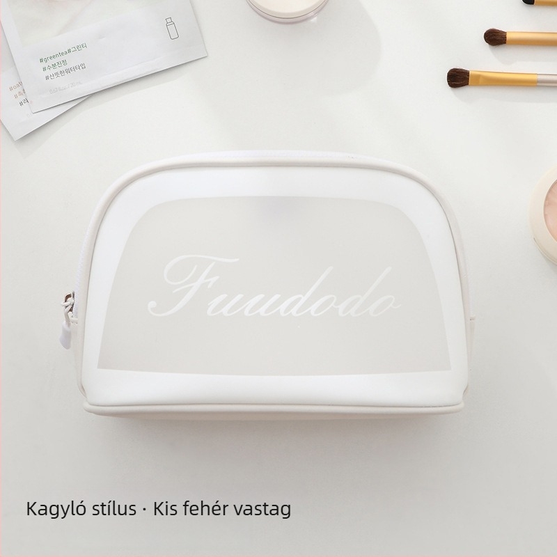 Sminkes táska utazáshoz – nagy kapacitású, kubus alakú PU anyag, vízálló, átlátszó belső bélés, kozmetikumok tárolása