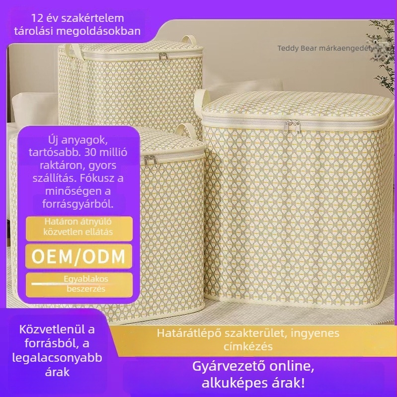 Gyémánt alakú, nagy kapacitású ruházati és ágynemű tároló táska, összecsukható, nem szőtt anyagból, szezonális tárolásra
