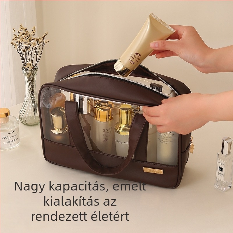 Átlátszó kozmetikai táska kézi kivitelben, nagy kapacitású, 600D Oxford anyag, tárolásra és szervezésre