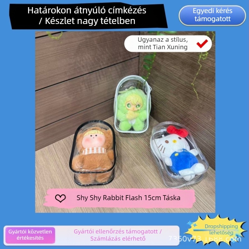 15 cm-es PVC-kubikus függő tároló – átlátszó és vízálló, sokoldalú kozmetikai, utazási és asztali tároláshoz, aranyos rajzfilmszerű stílussal