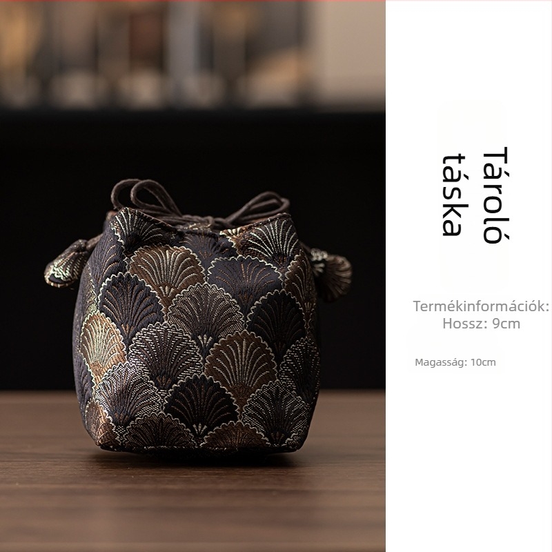 Textil cilindrikus teáscsésze tároló táska húzózárral – többfunkciós teaceremónia kiegészítő, modell 2024082902, nemzeti stílus