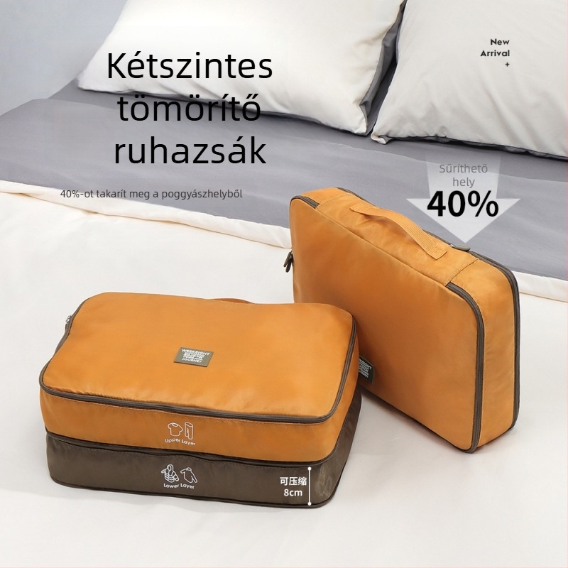 Két rétegű utazási ruhatároló táska, nagy kapacitás, nylon anyag, sokoldalú használat kabátokhoz, ágyneműhöz és ruházathoz