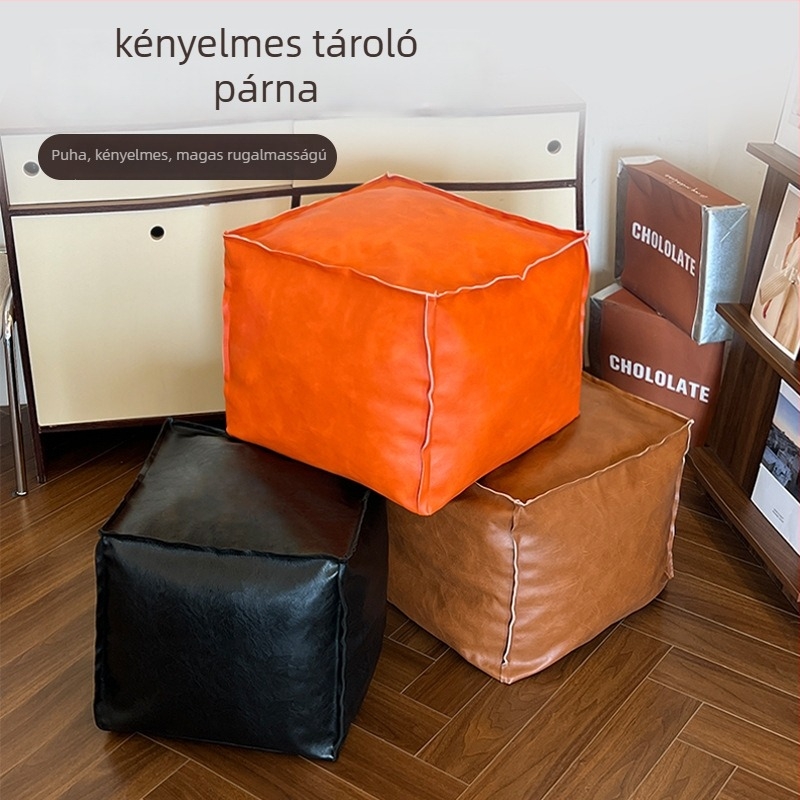 Bőr tároló puff, négyszögletes, többfunkciós, ruhák és textilek tárolására, hálószoba és nappali számára, könnyed luxus stílus