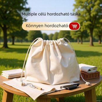 Pamutvászon kötős tároló tasak, kézben hordozható stílus, belső osztókkal, kozmetikai tárolásához