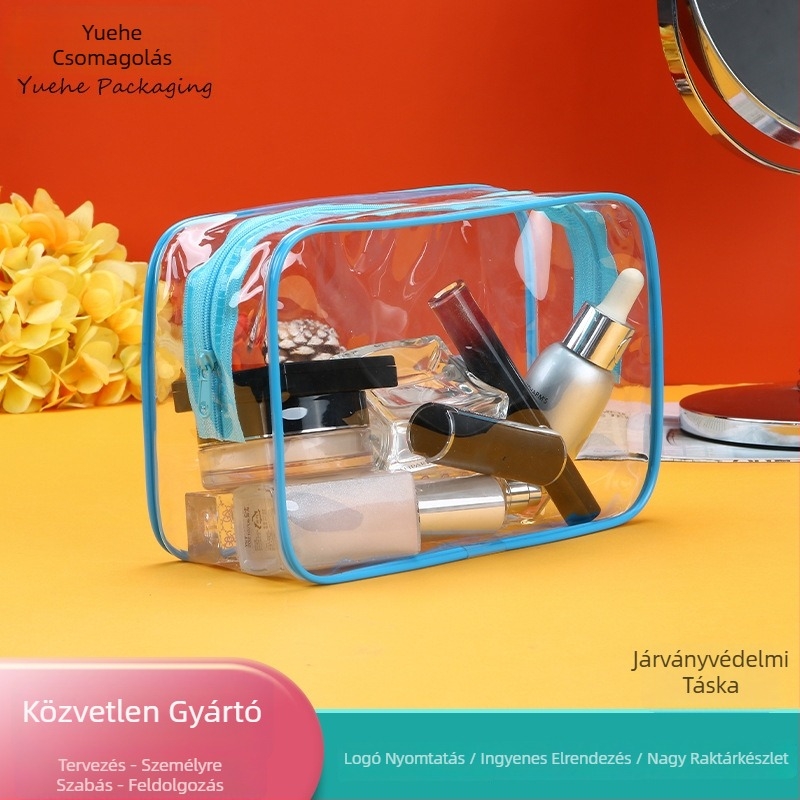 Könnyen hordozható PVC kozmetikai táska, összecsukható, átlátszó, nagy kapacitású utazási szervező