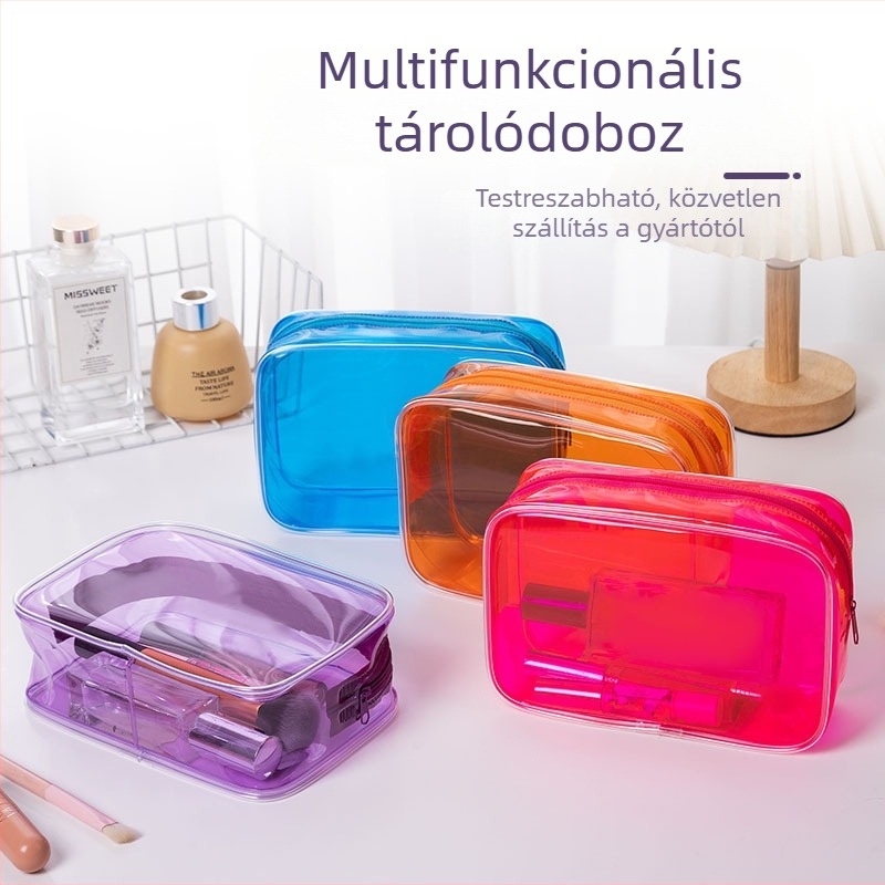 PVC kocka alakú kozmetikai és tisztálkodási táska – vízálló, átlátszó, nagy kapacitású, utazásra kész