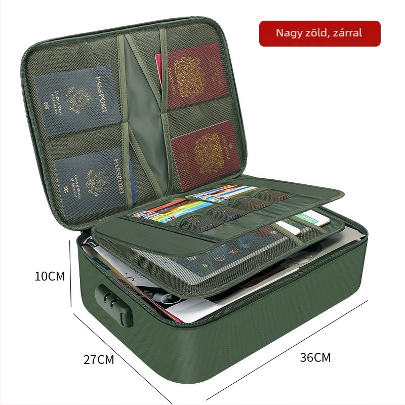 Kártyatartó és dokumentumtáska, kocka alakú, fejlesztett tűzálló táska, anyag üvegszál-szilikon, autóba szerelhető