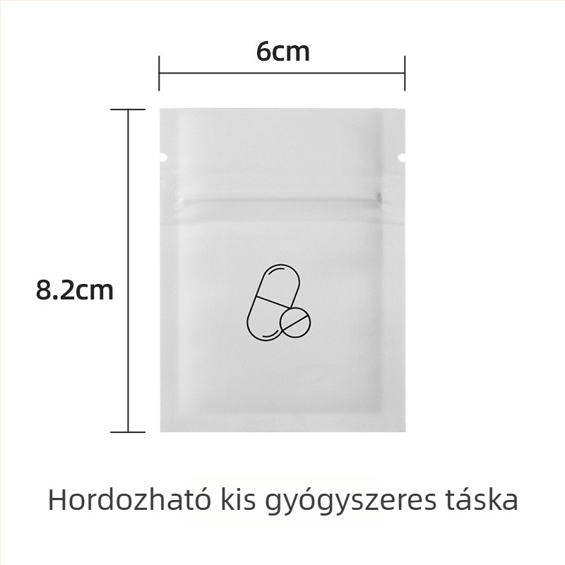 Kis gyógyszeres táska, alumíniumfóliából, önzáró, fényálló és nedvességálló, utazási gyógyszer-tároláshoz.