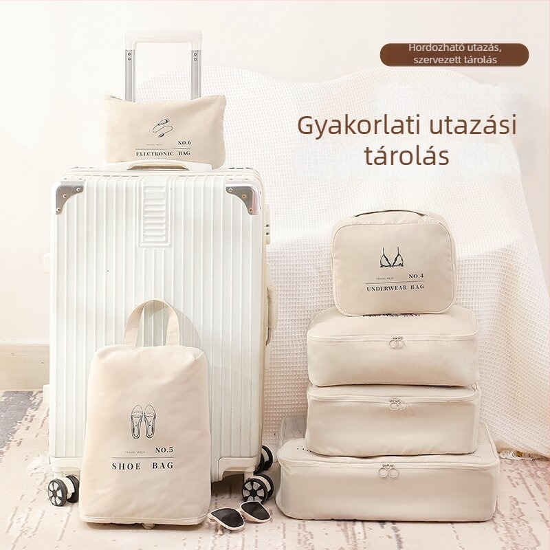 T400 hatrészes utazási tároló készlet, bővíthető kozmetikai és ruházati táska, T400 memory cloth anyag, nagy kapacitás