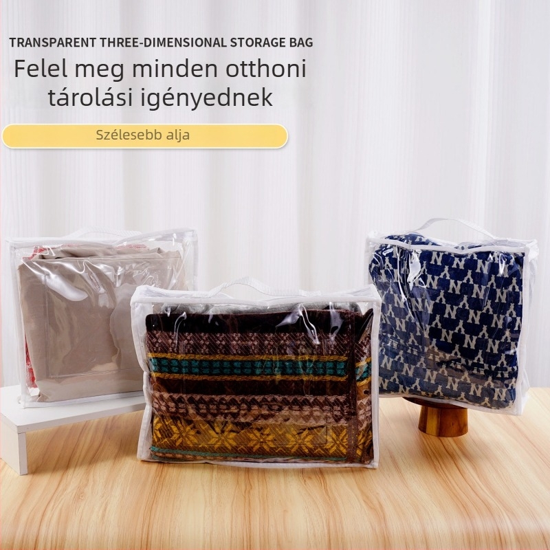 Paplan tároló táska, átlátszó kubus alakú PVC szervező paplanokhoz és ruhákhoz, többfunkciós hálószobai tárolás