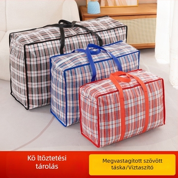 Vastag költöztető táska kockás szövésű, kézi fogantyúval, nagy kapacitású tároló ruhák és paplanok számára