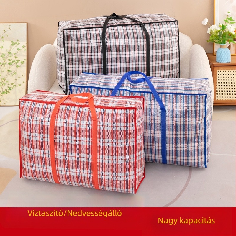 Vastag költöztető táska kockás szövésű, kézi fogantyúval, nagy kapacitású tároló ruhák és paplanok számára