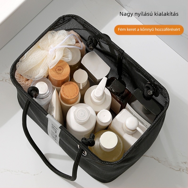 Tisztálkodási táska, kocka alak, műanyag háló, légáteresztő, modell 01B1563