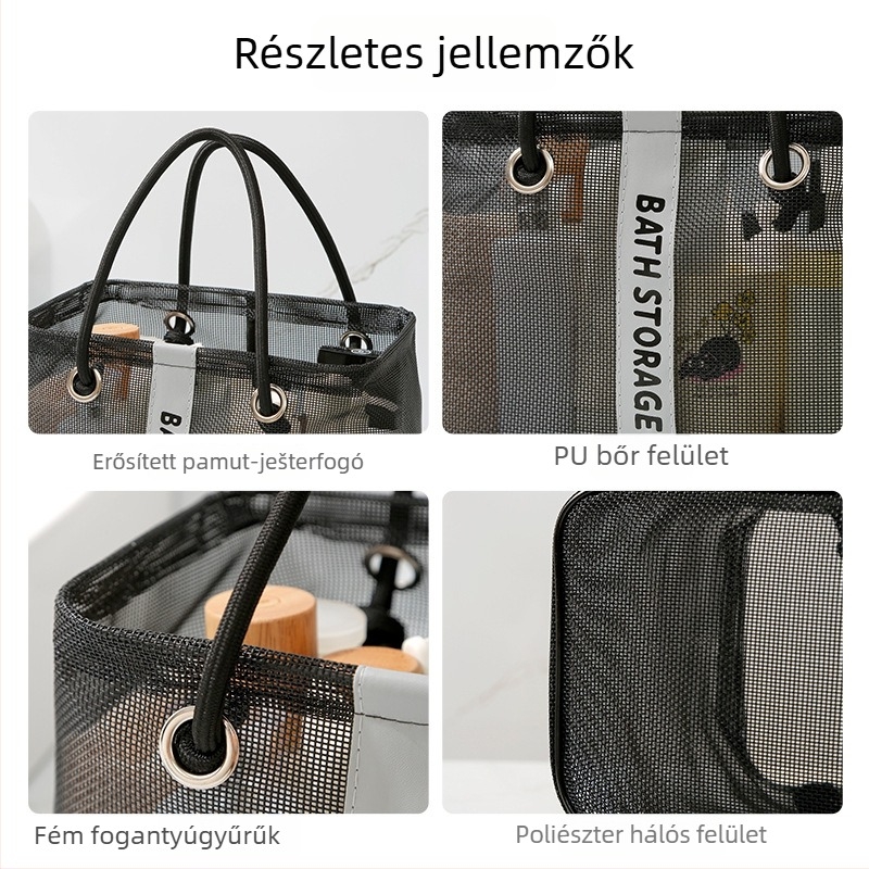 Tisztálkodási táska, kocka alak, műanyag háló, légáteresztő, modell 01B1563
