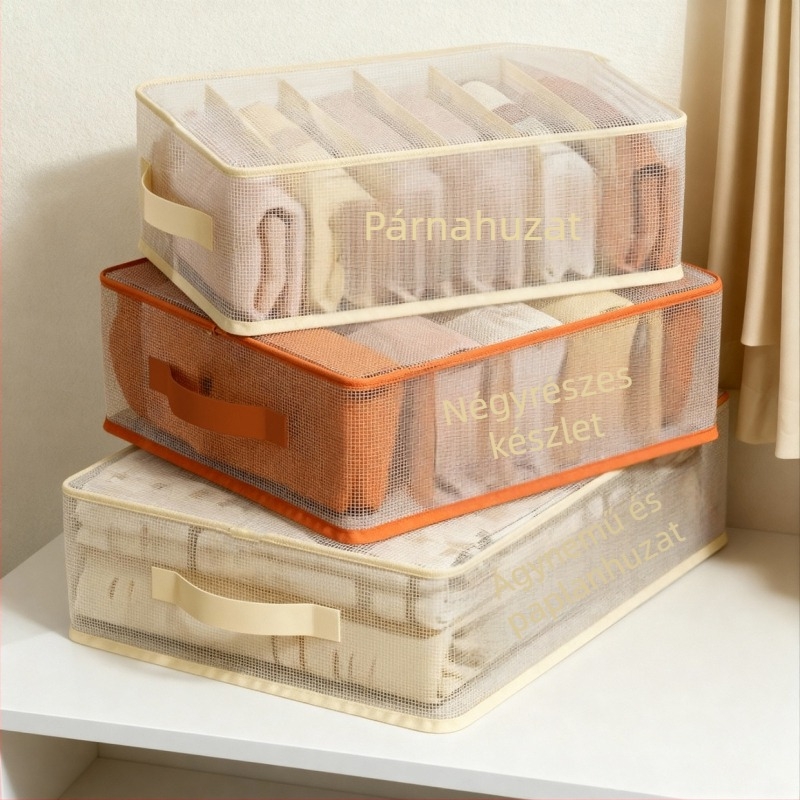 Légáteresztő négy darabos tárolókészlet hálószobára, kocka alakú, PVC, modell Wx-004