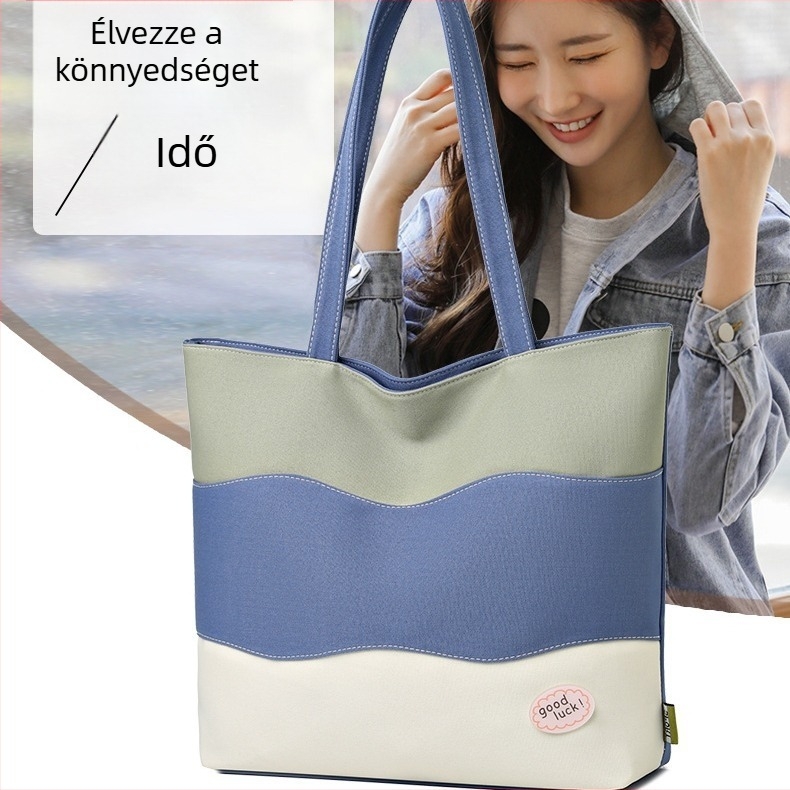 Canvas tote táska mindennapi használatra — városi egyszerű stílus, cipzáras záródás, horizontálisan téglalap alakú forma, belső cipzáros zseb, telefon- és személyi igazolvány zseb