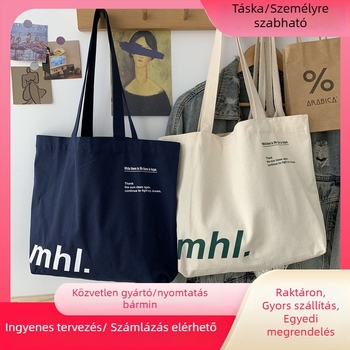 Vászon Tote táska, városi minimalist stílus, nyitott felső rész, belső zsebek telefonhoz és ID-hoz