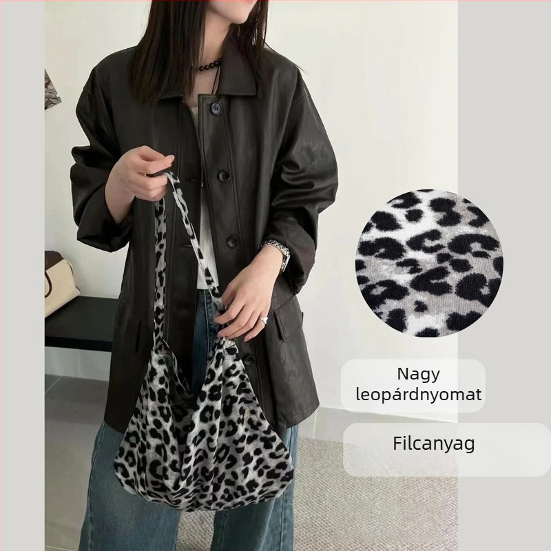Leopard mintás Corduroy Tote táska, városi egyszerű stílus, horizontális négyzet alakú forma, mágneses zár