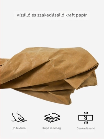 Kézitáska kraftpapírból, retro stílus, függőleges négyszögletes forma, mágneszár, bélés nélkül