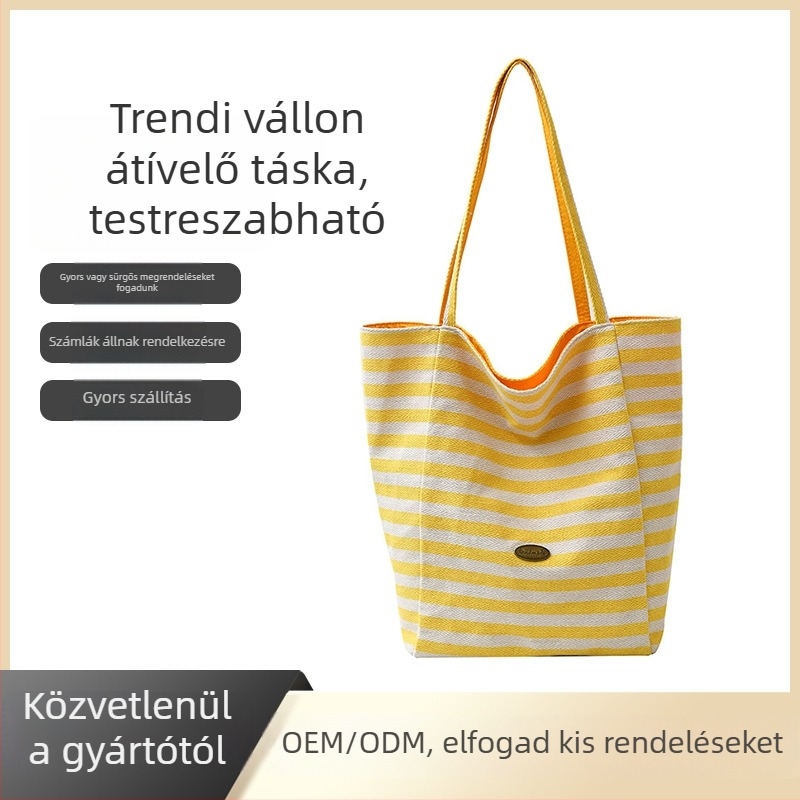 Vászon vödörtáska, nagy kapacitású, egyszínű dizájn, poliészter bélés, puha fogantyú, téli 2025 kiadás