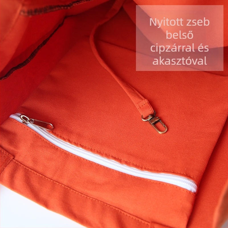 Vászon oldaltáska városi minimalist stílusban, vízszintes négyzet alakú forma, nyitott felső, belső cipzáras zseb