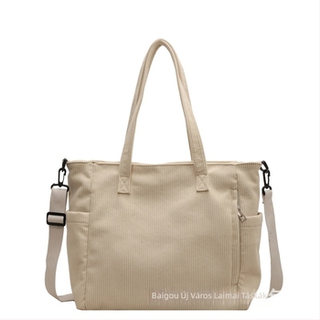 Laimai Corduroy Tote Bag – japán stílus, Instagram-stílus, több zsebbel; cipzár, poliészter bélés, vízszintes négyzet alakú forma, zseb a telefonhoz és ID-hez