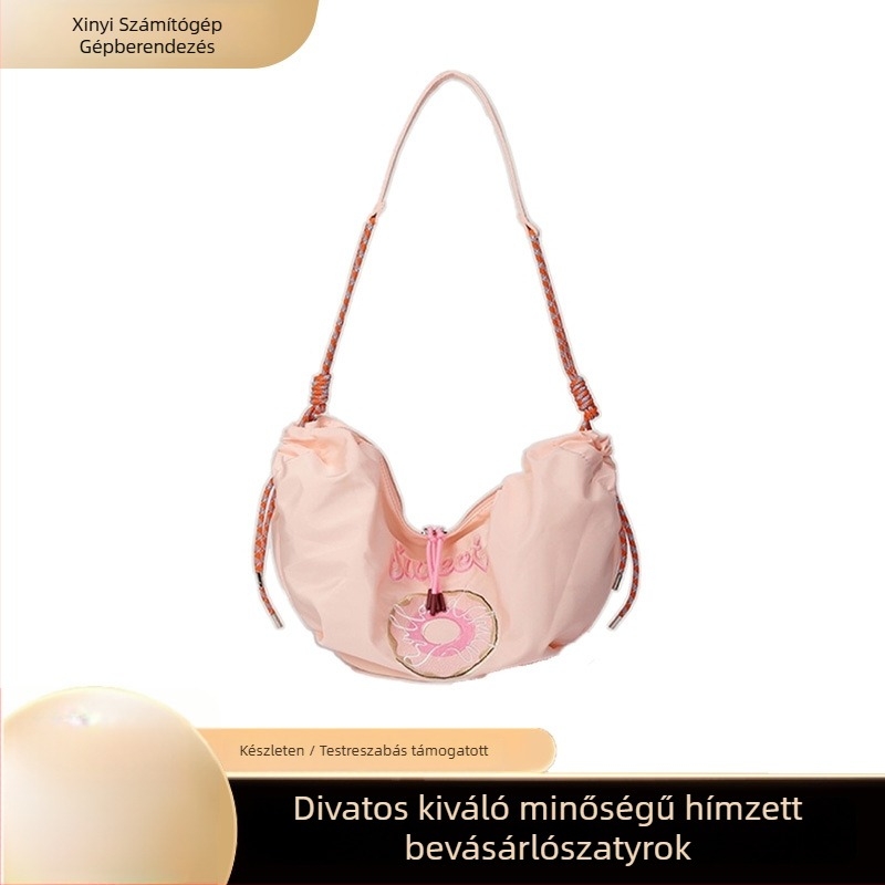 Nylon dumpling táska keresztpánttal, utcai stílus, húzókötéses nyitás, belső telefontartó zseb