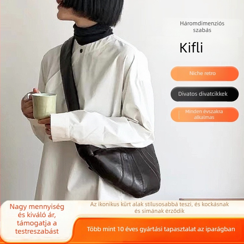 Női bőrtáska croissant formájú, vállon átvethető, baguette stílusú, elegáns