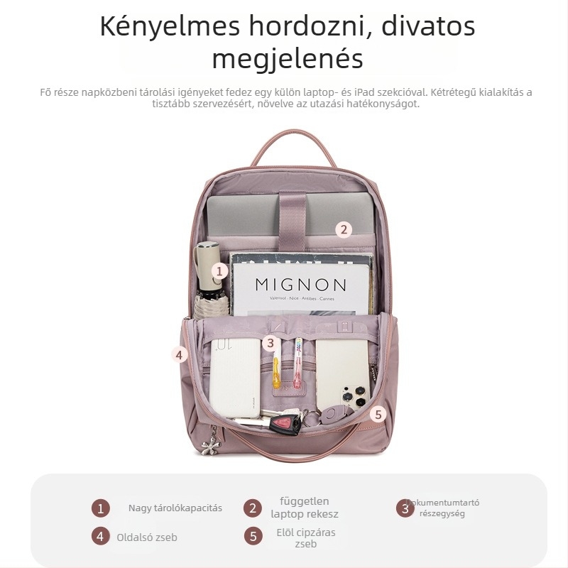 Női hátizsák laptophoz, városi egyszerű stílus, Oxford anyag, cipzáras zárás, laptop zseb, vízálló és kopásálló