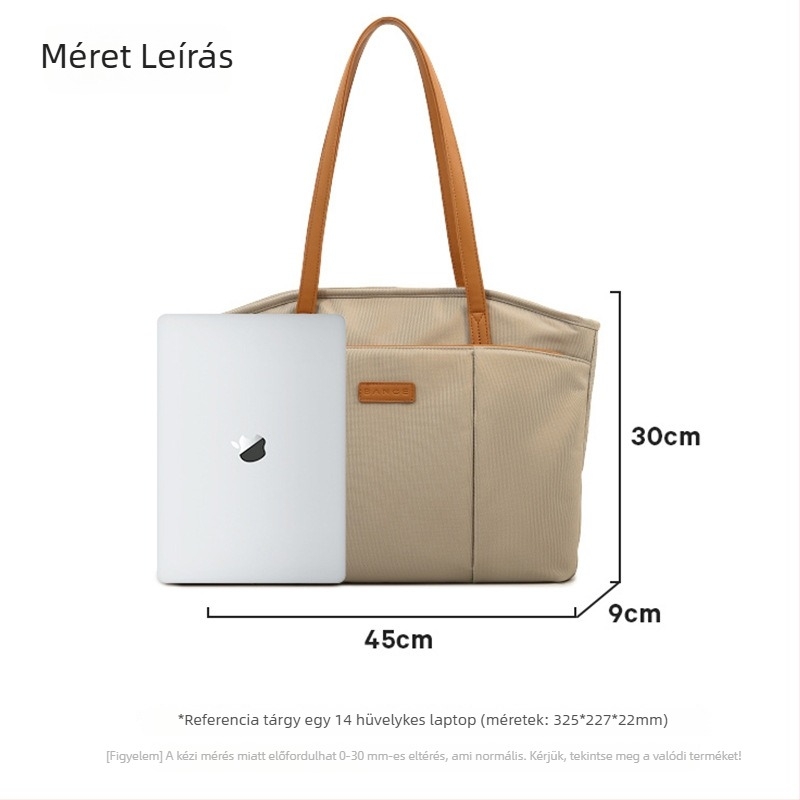 Női commuter tote laptop táska, Oxford anyagból, vízszintes négyszögletes forma, cipzáras nyitás, belső rekesz laptophoz és telefonhoz