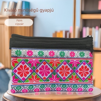 Hímzett fonalas crossbody táska vászonból, virágos keresztszemes mintával, női táska - nagy kapacitással, nemzeti stílusú divat