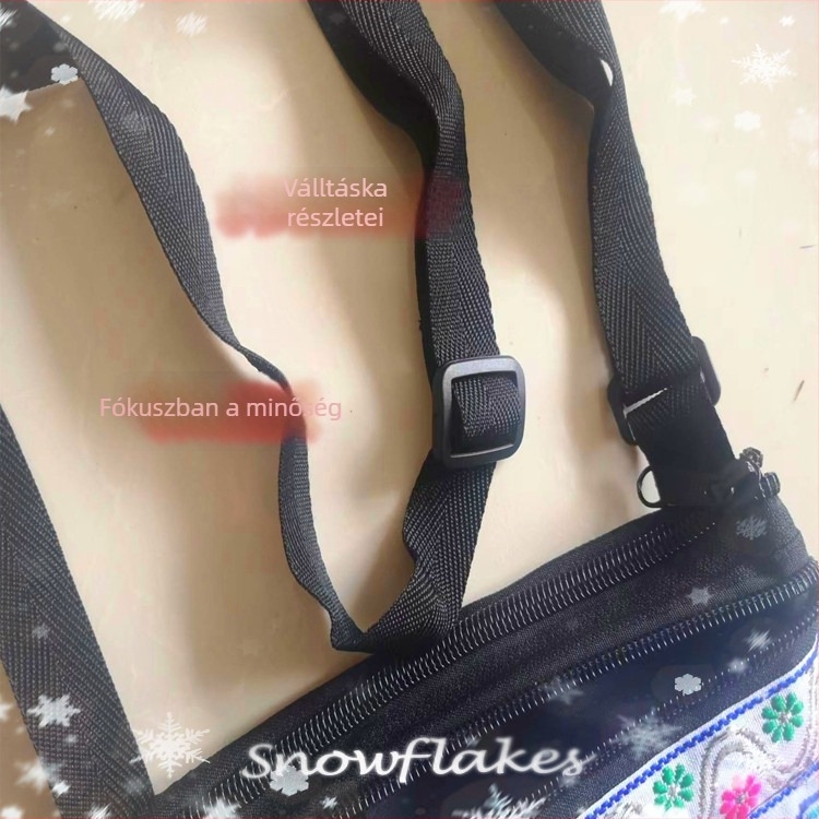 Hímzett fonalas crossbody táska vászonból, virágos keresztszemes mintával, női táska - nagy kapacitással, nemzeti stílusú divat